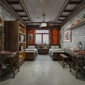 复古双人酒店客房3D模型下载